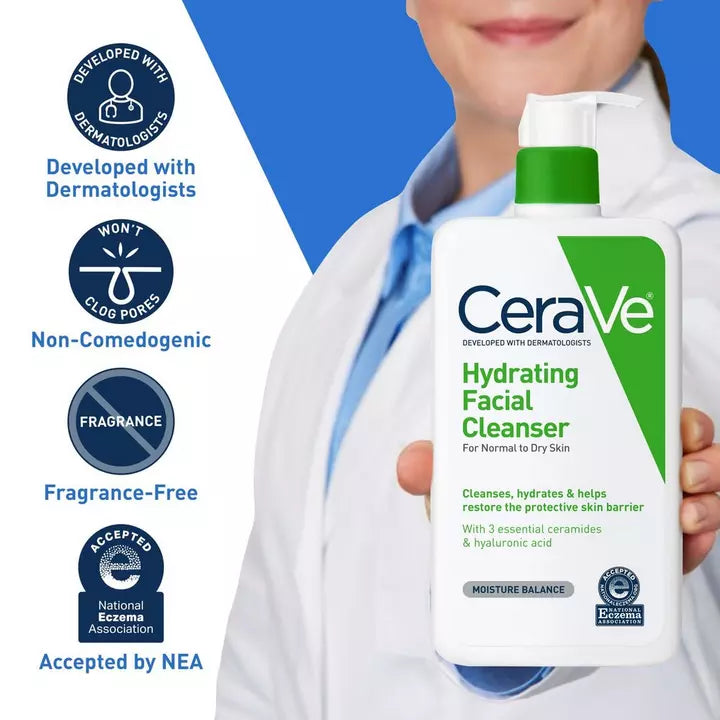 CeraVe Hydrating Facial Cleanser | Moisturizing Non-Foaming Face Wash with Hyaluronic Acid, 16 Fluid Ounce